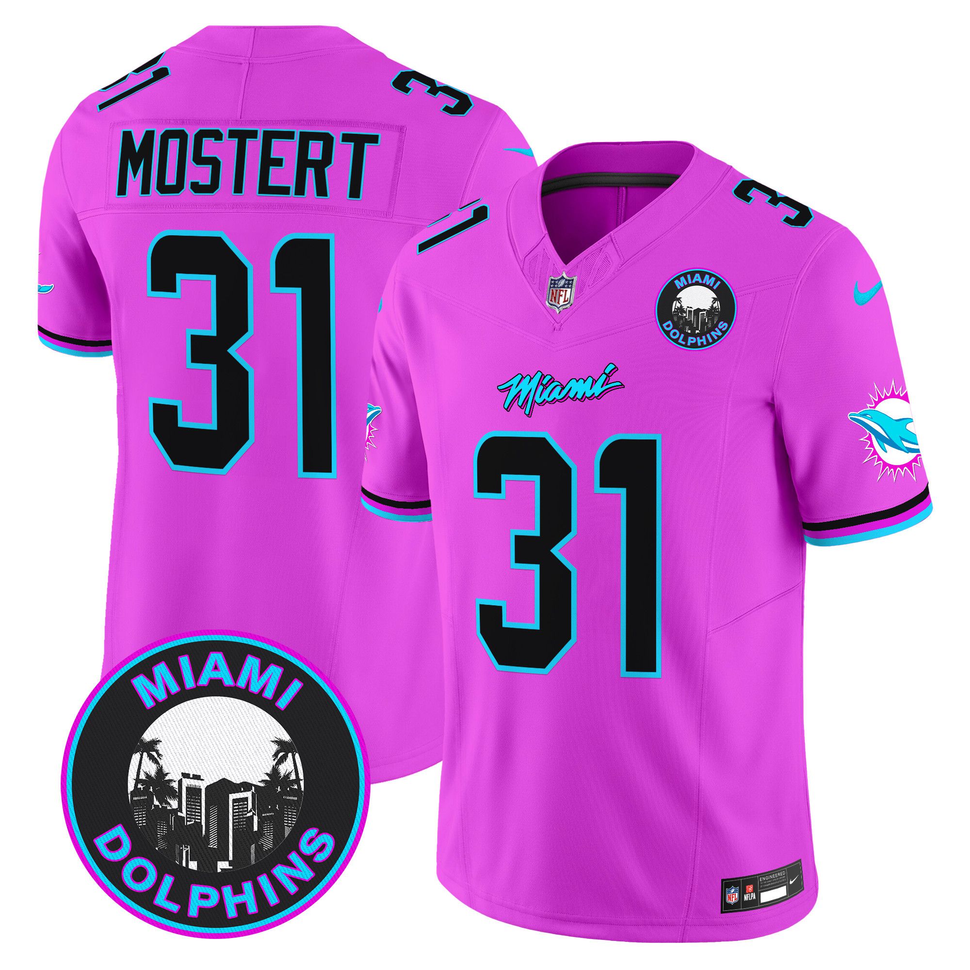 Men Miami Dolphins 31 Mostert Pink 2024 Nike Vapor Limited NFL Jersey